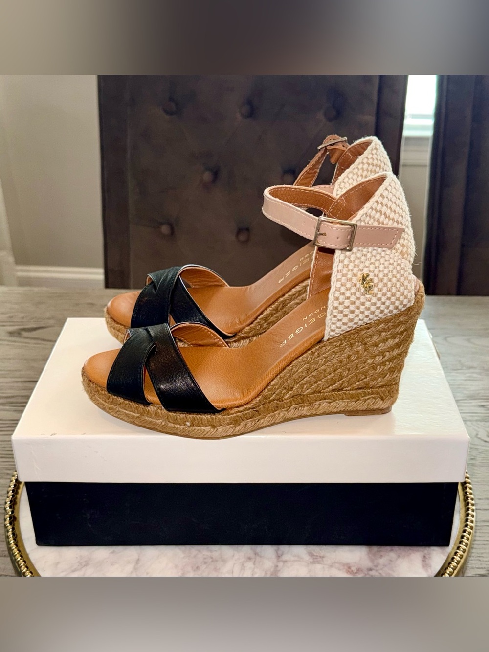 Kurt Geiger Leona Black Espadrille Wedge Sandals |Sz: 6  (NWB)